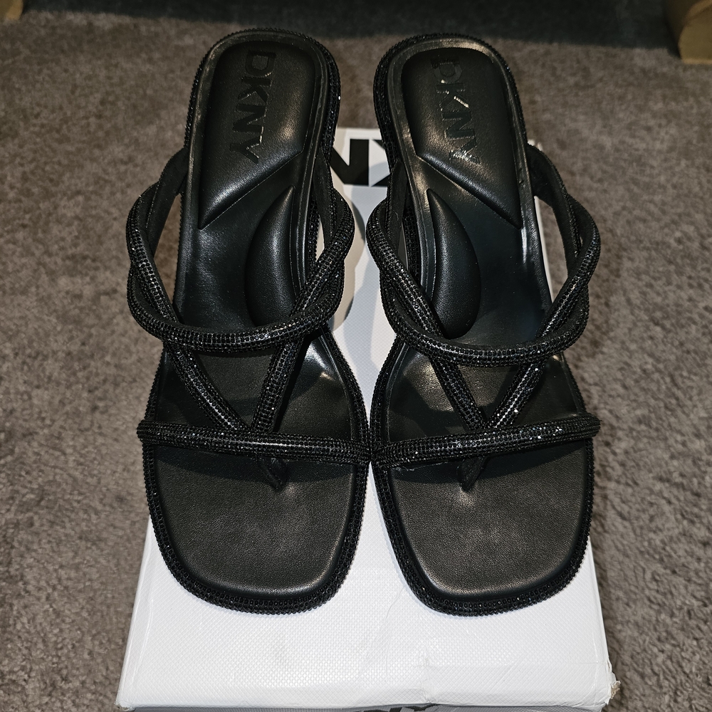 DKNY Black Strappy Women's Rhinestone Heel Sandals